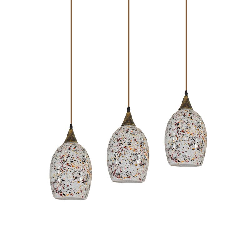 Brass 3 Lights Down Lighting Baroque Cut Glass Ellipse Spotted Multi Pendant Hanging Light