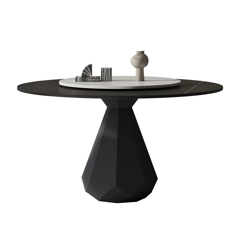 Modern Black Stone Dinner Table Kitchen Home Round Pedestal Dining Table