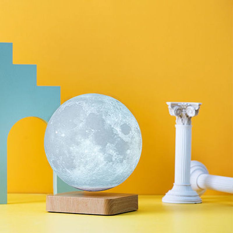 Plastic Moon Shaped Table Light Decorative LED White Maglev Nightstand Lamp for Child Room