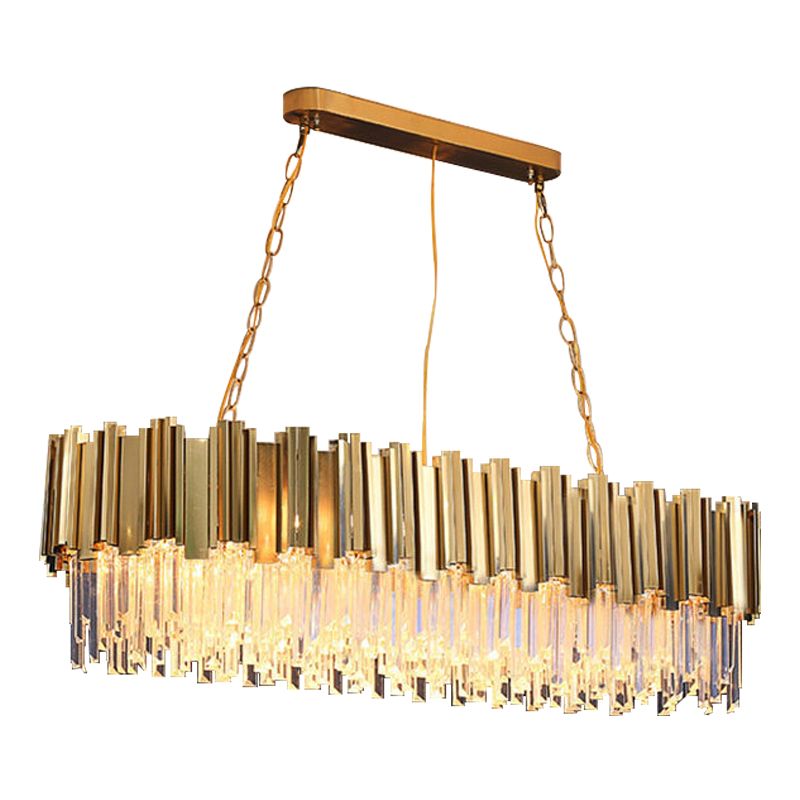 Oval Island Lights Modern Lighting Chandelier Crystal 8 Light Island Light Fixtures in Gold