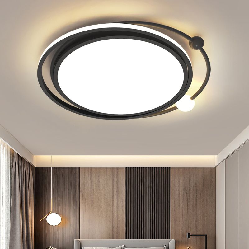 Black Finish Round Ceiling Lamp Simplicity LED Acrylic Flush Mount Lighting for Bedroom