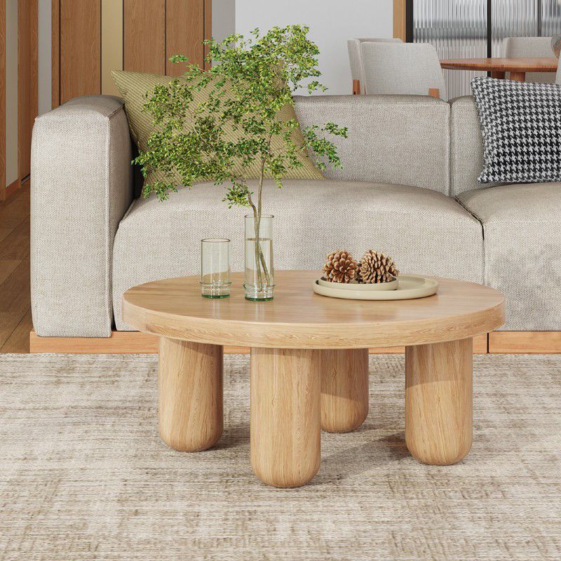 Dia 23.6"/27.6"/31.5" Wooden Cocktail Table, Scandinavian 4 Legs Round Coffee Table