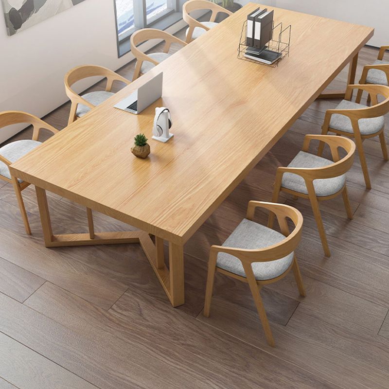 Rectangle Modern Solid Wood Standard Height Table Double Pedestal Dining Table