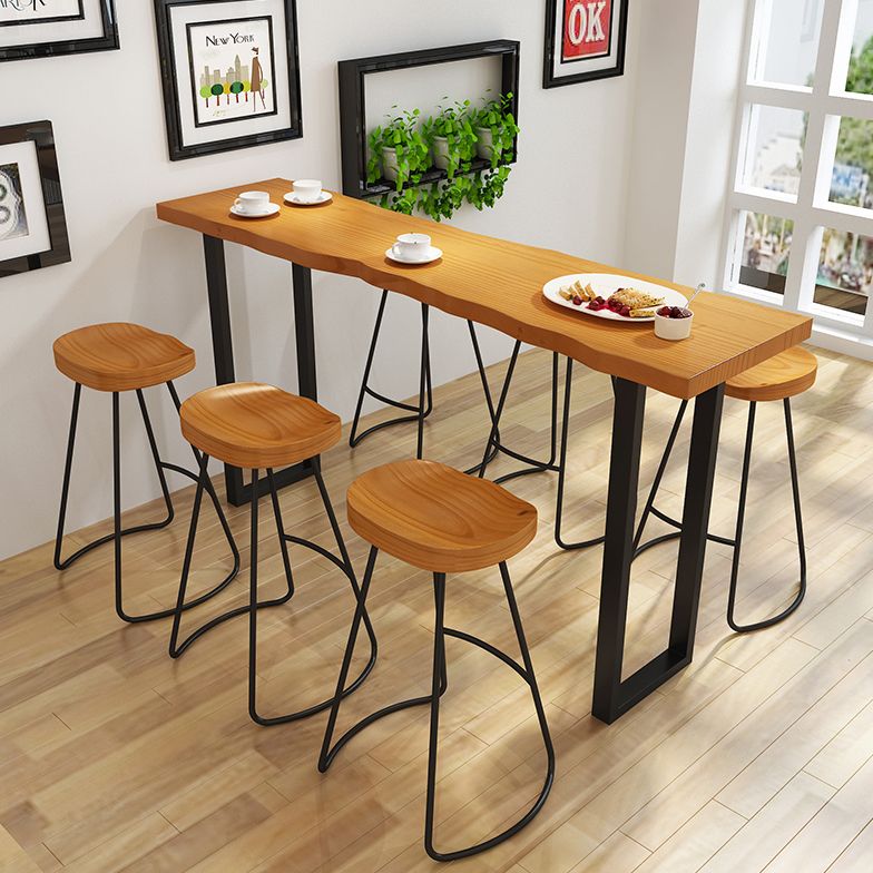 Rectangle Pine Wood Top Bar Table Industrial Bar Table with Double Pedestal