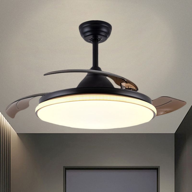 36" Wide Acrylic Circular Semi Flush Light Contemporary White/Black/Gold 3-Blade LED Pendant Fan Lighting for Living Room