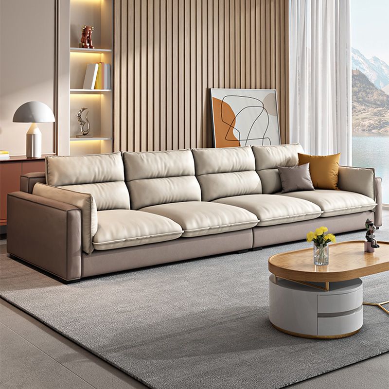Stain Resistant Beige Stationary Faux Leather Living Room Square Arm Seating