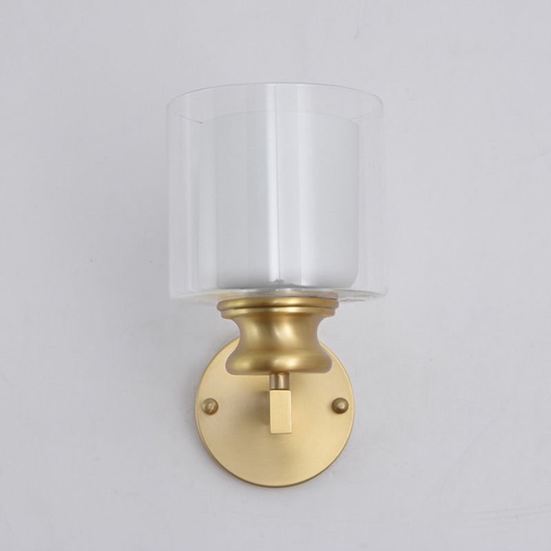 Modern 1 - Light Armed Wall Lighting Solid Brass and Cylinder Glass Shade Wall Sconce