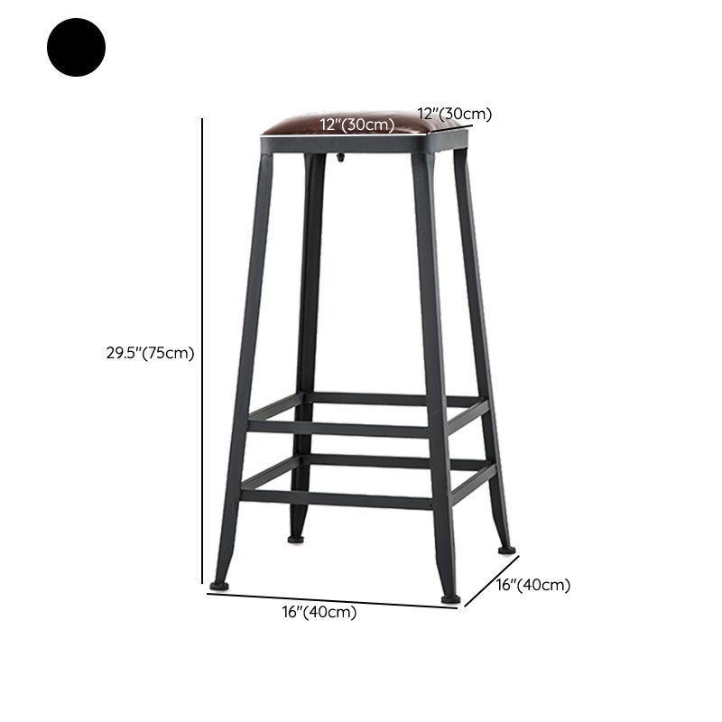 Industrial Armless Counter Stool Iron Bar Stool with Leather Cushion and Footrest