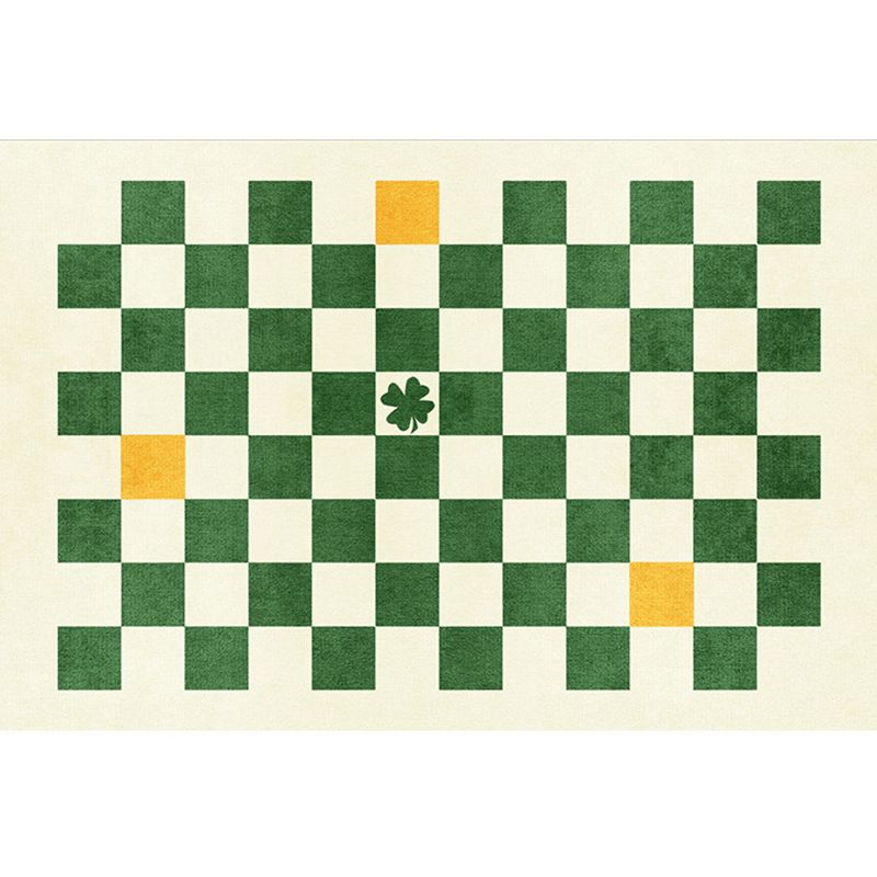 Green Modern Rug Polyester Grid Area Rug Stain Resistant Rug for Living Room