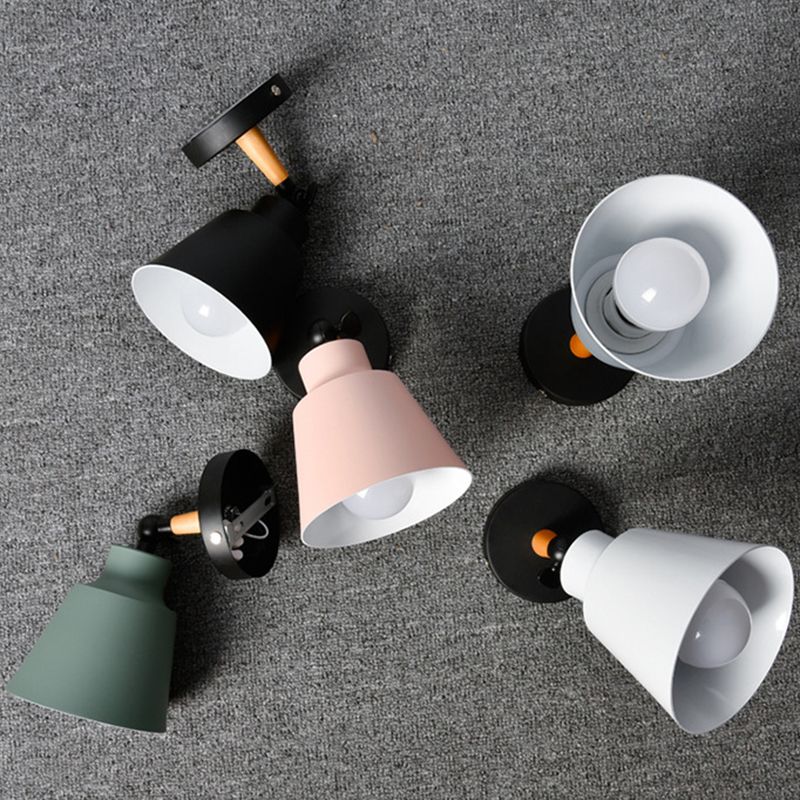 Modern Creative Macaron Wall Sconce Wooden Geometric Wall Lamp with Wrought Iron Shade