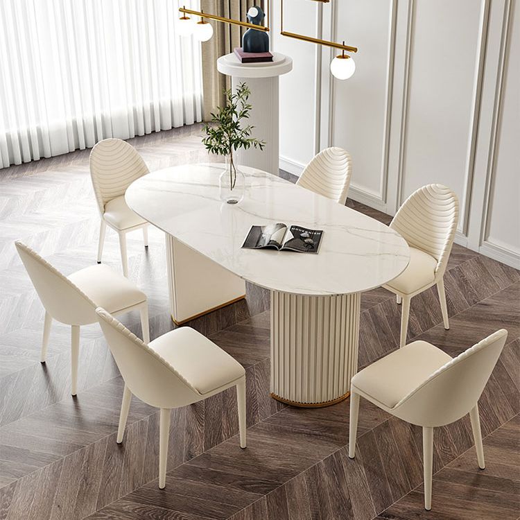 Stone Top Dining Table Oval Dining Table with Sled Base in White