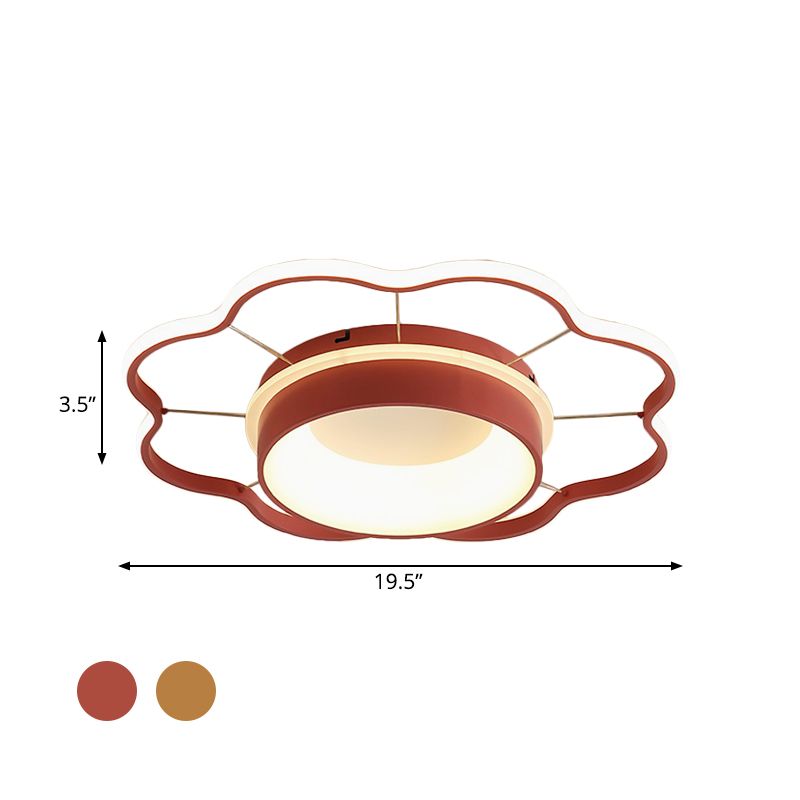 Flower Flush Mount Spotlight Kids Acrylic LED Bedroom Flush Mount Light in Pink/Gold, Warm/White Light