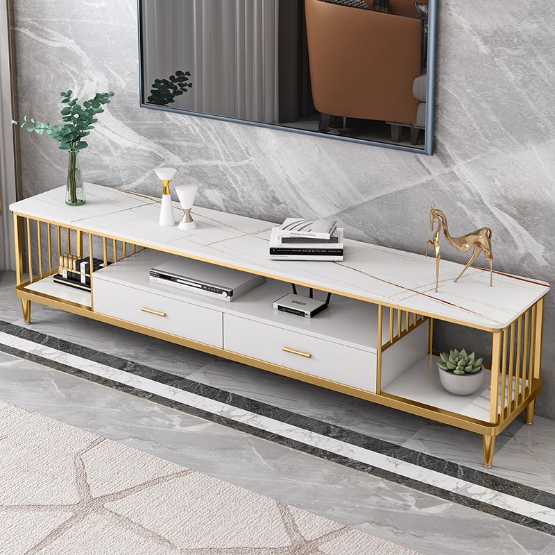 Glam Style TV Stand Stone Open Storage TV Console with 2 Drawers