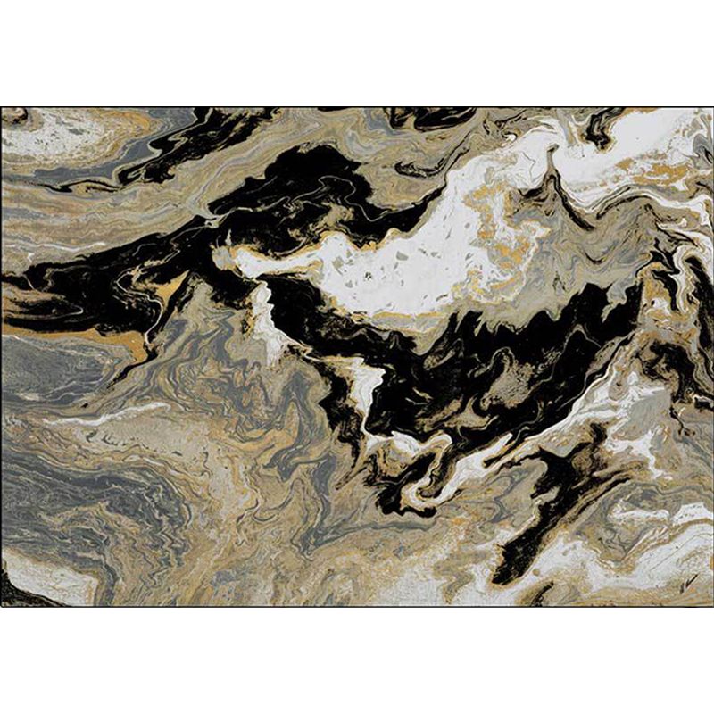 Novelty Abstract Rug Black and Golden Polyester Rug Machine Washable Non-Slip Area Rug for Bedroom