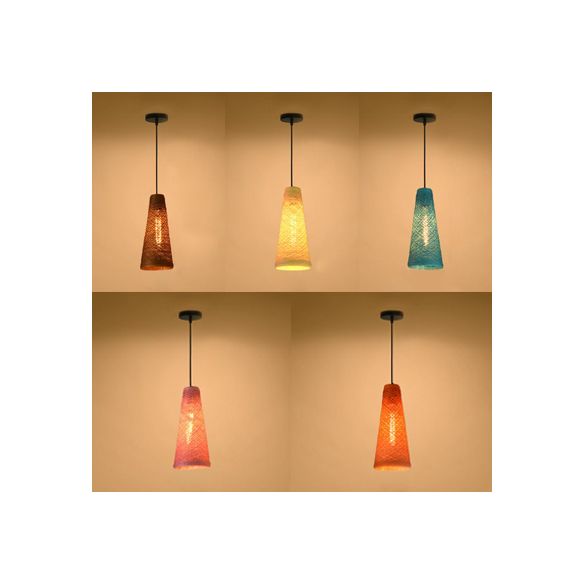 Rattan Handmade Pendant Lamp Contemporary 1 Light Hanging Lamp with Cone Shade in Blue/Brown