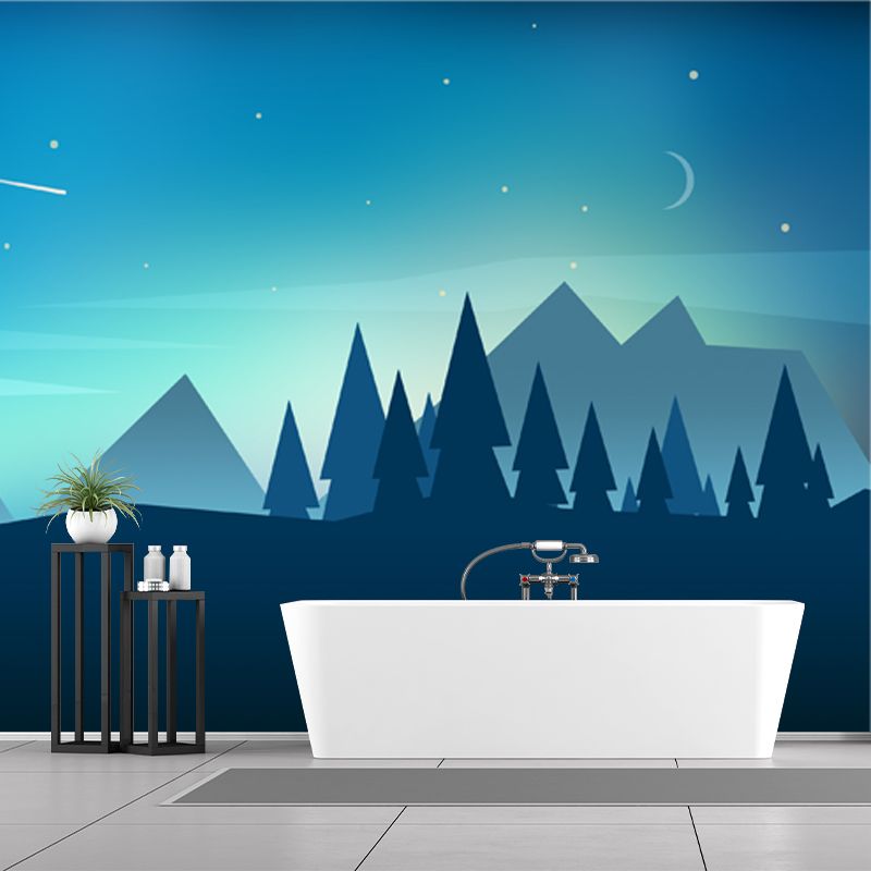 Night Meteor Pipe Forest Murals Nordic Style Non-Woven Material Wall Decor in Blue
