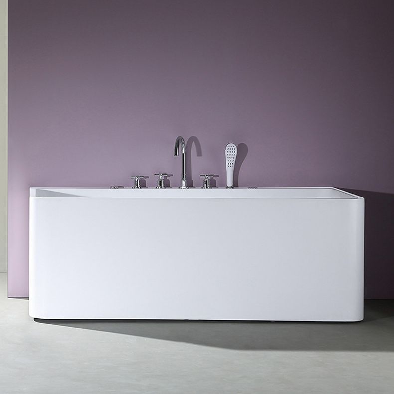 White Acrylic Rectangular Bath Tub Whirlpool Stand Alone Tub with Faucet