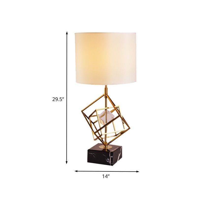Lampe d'étude contemporaine à 1 tête, cylindre doré, lampe de lecture avec abat-jour en tissu