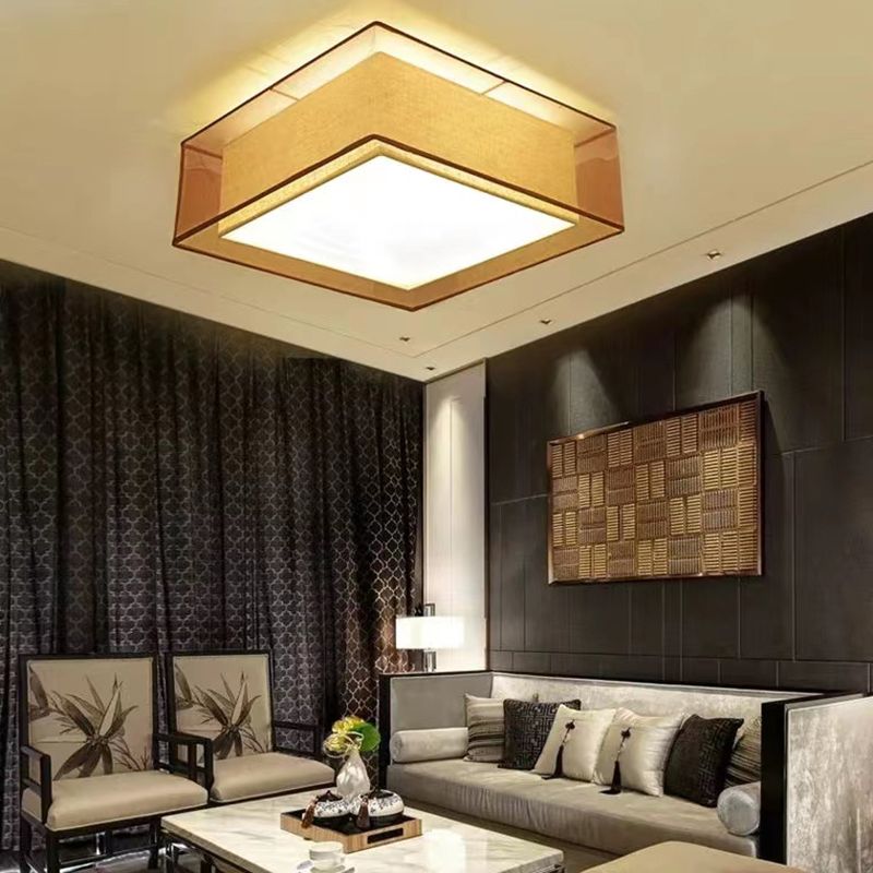 Modern Square Ceiling Lamp Multi Lights Ceiling Mount Light with Fabric Shade for Bedroom