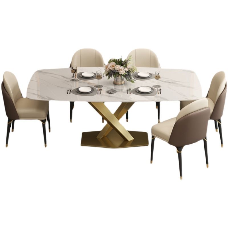 Metal Contemporary Rectangular Table Sintered Stone Table for Dining Room