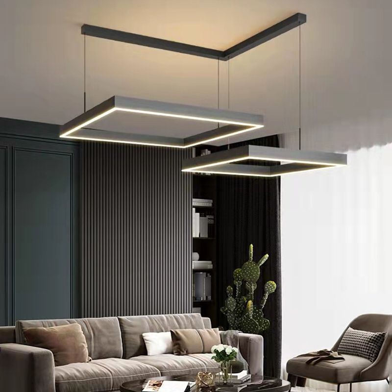 Multi Lights Square Pendant Chandelier Modern Style Glass Hanging Lamps in Black