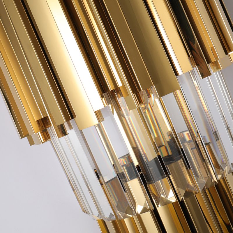 Contemporary Multi Layer Wall Lamp Metal and Crystal Prisms 2/3 Bulbs Wall Mounted Light in Brass