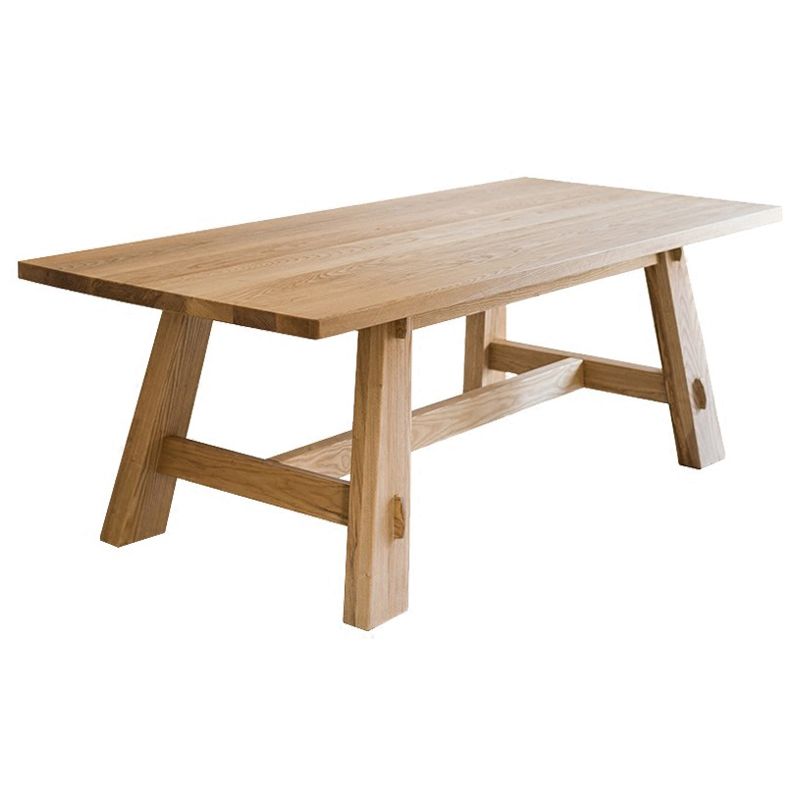 Tavolo da pranzo a rettangolo in legno massiccio in natura tavolo in legno contemporaneo con base di cavalletto