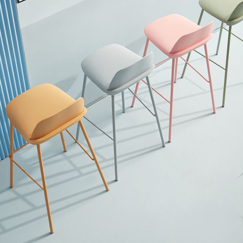 Contemporary Plastic Barstool Plastic Counter Stool Rectangle Seat with Iron Legs