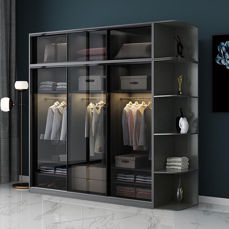 Black Wardrobe for Home Modern Style Cabinet with Glass Doors