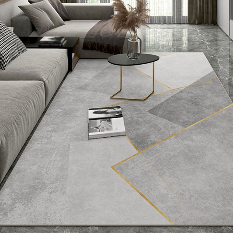 Modern Triangle Print Carpet Grey Tone Polyester Rug Anti-Slip Backing Carpet for Home Decoration