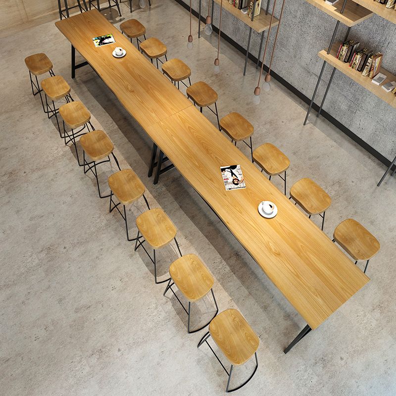 Light Brown Modern Style Bar Table in Solid Wood and Iron Cafe Bar Table, Only Table