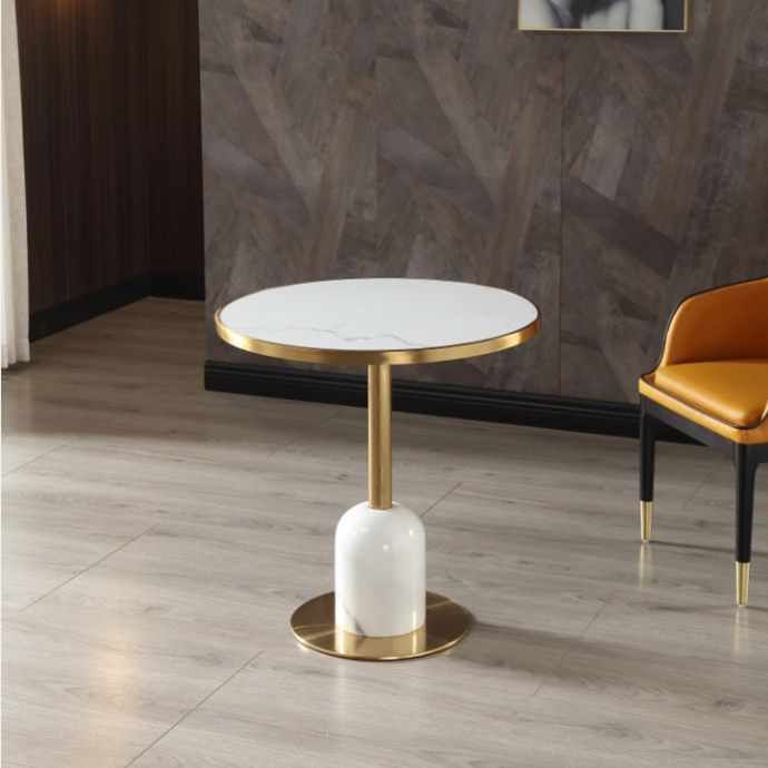 Mesa de comedor de piedra sinterizada de forma redonda, mesa con pedestal Glam para comedor