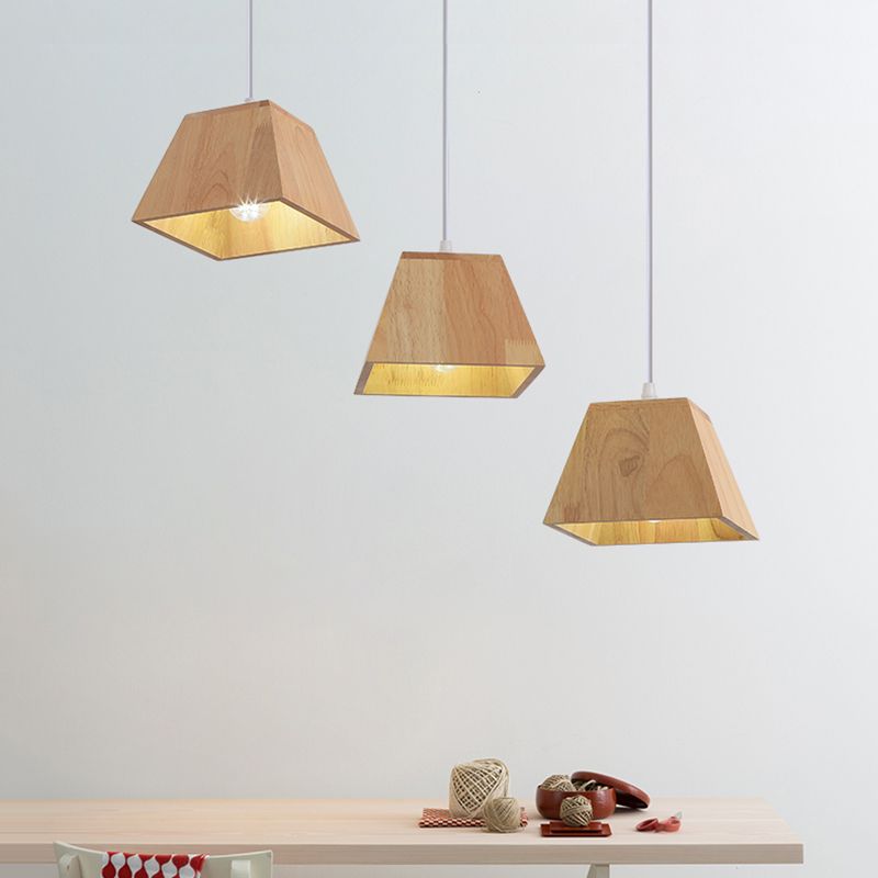Wood Trapezoid Multi-Light Pendant Height Adjustable Nordic 3-Head Hanging Ceiling Light