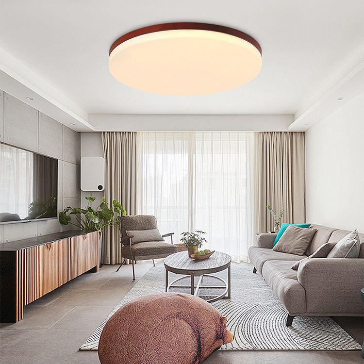Ultrathin Wooden Ceiling Flush Mount Lighting Simplicity Red Brown Flush Lamp for Dining Room