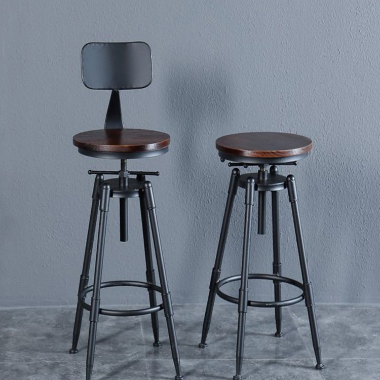 Black Industrial Round Counter Stool Metal Adjustable Height Bar Stool with Swivel