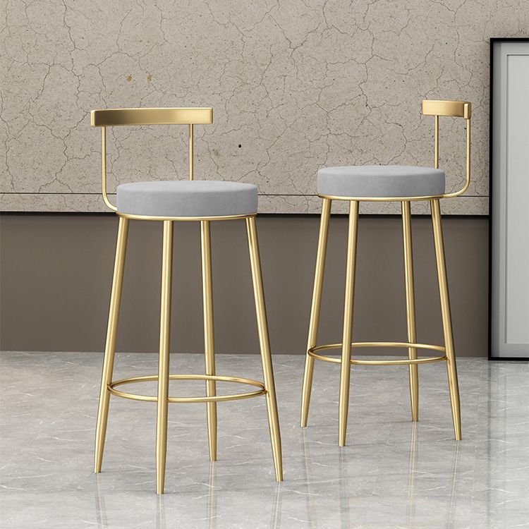 Glam Style Backrest Counter Stool Iron Cafe Bar Stool with Velvet Cushion and Pedal