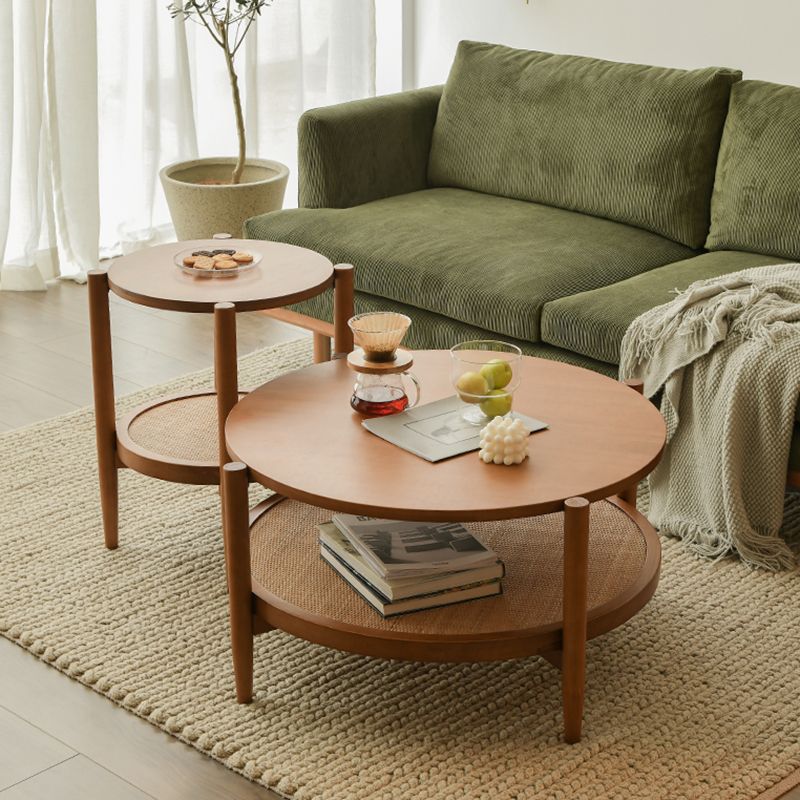 Scandinavian 4 Legs Coffee Table Round Wooden Coffee Table for Bedroom