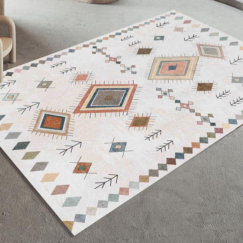 Beige Morocco Rug Polyester Graphic Rug Washable Rug for Drawing Room