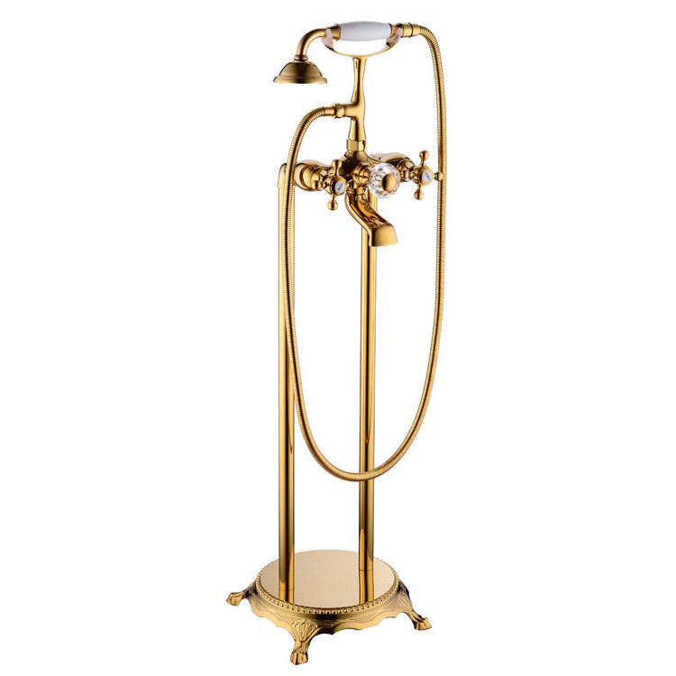 Floor Mounted Metal Freestanding Tub Filler Copper Freestanding Faucet in Gold