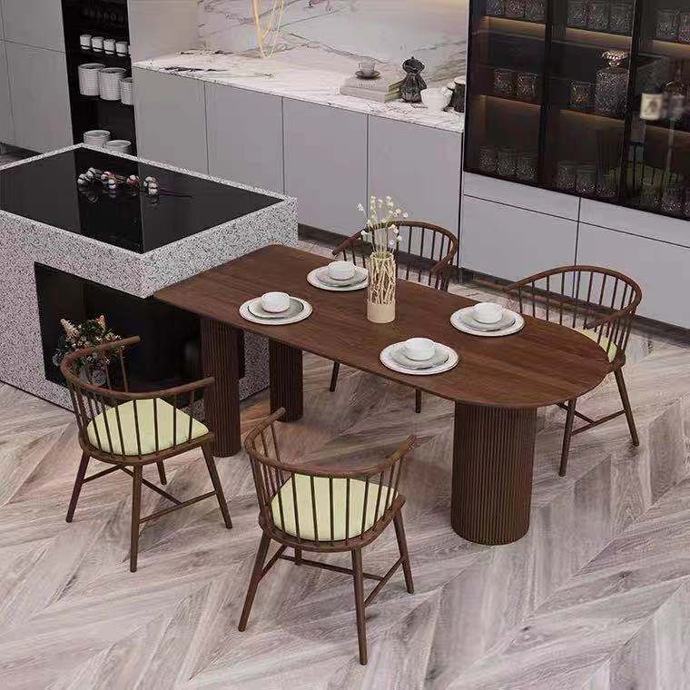 Table de salle à manger en bois massif de forme libre, table de dinette moderne avec 3 pieds