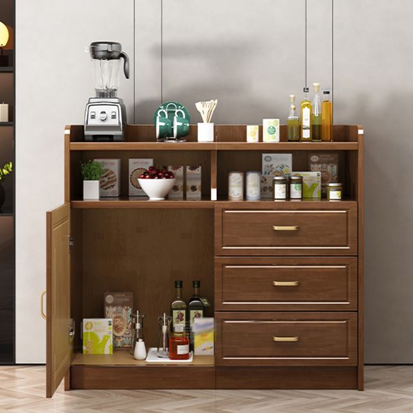3-Drawer Rubber Wood Sideboard Glam Open Storage Credenza for Living Room