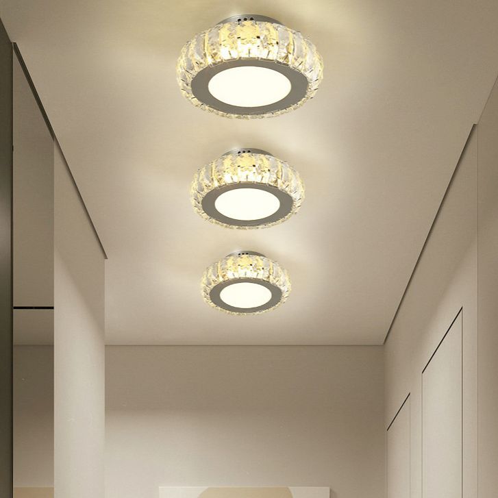 Silver Shaded Semi Flush Mount Lighting Modern LED Crystal Ceiling Light Fixture