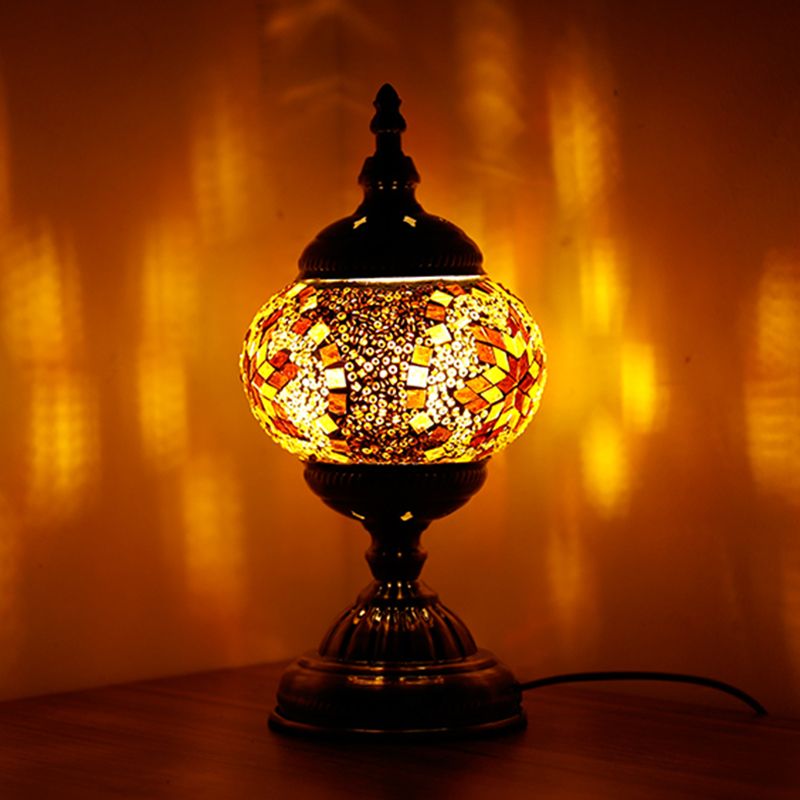 1 Light Night Light Mediterranean Global Orange/Red and Blue Stained Glass Table Lamp for Bedroom