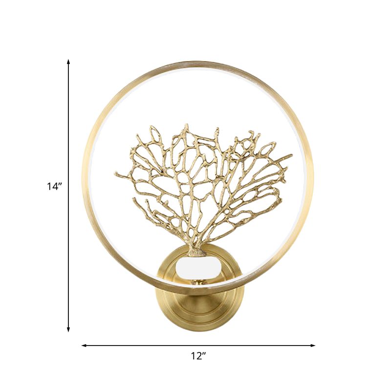 Gold Tree Wall Mount Light Contemporary LED Metallic Wall Mural Lamp with Glowing Hook