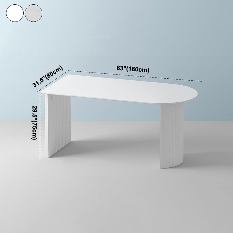 Free Form Sintered Stone Table White Tone Simplicity Double Pedestal Table for Dining Room