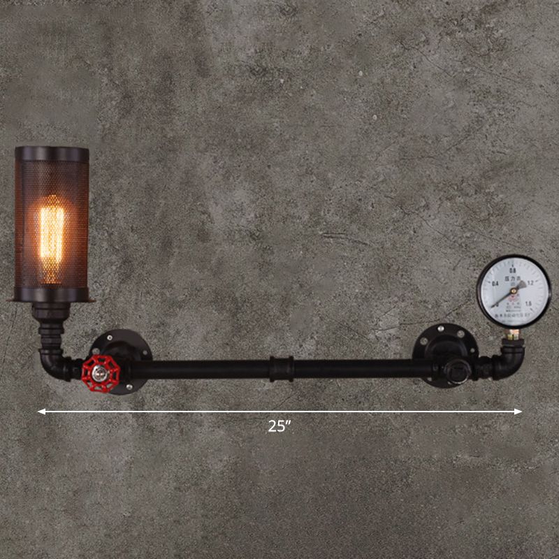 Leuchte mit einer Leuchte mit einer Leuchte mit einem Bulb mit Ventil und Messgerät in Schwarz Vintage Wasserrohr