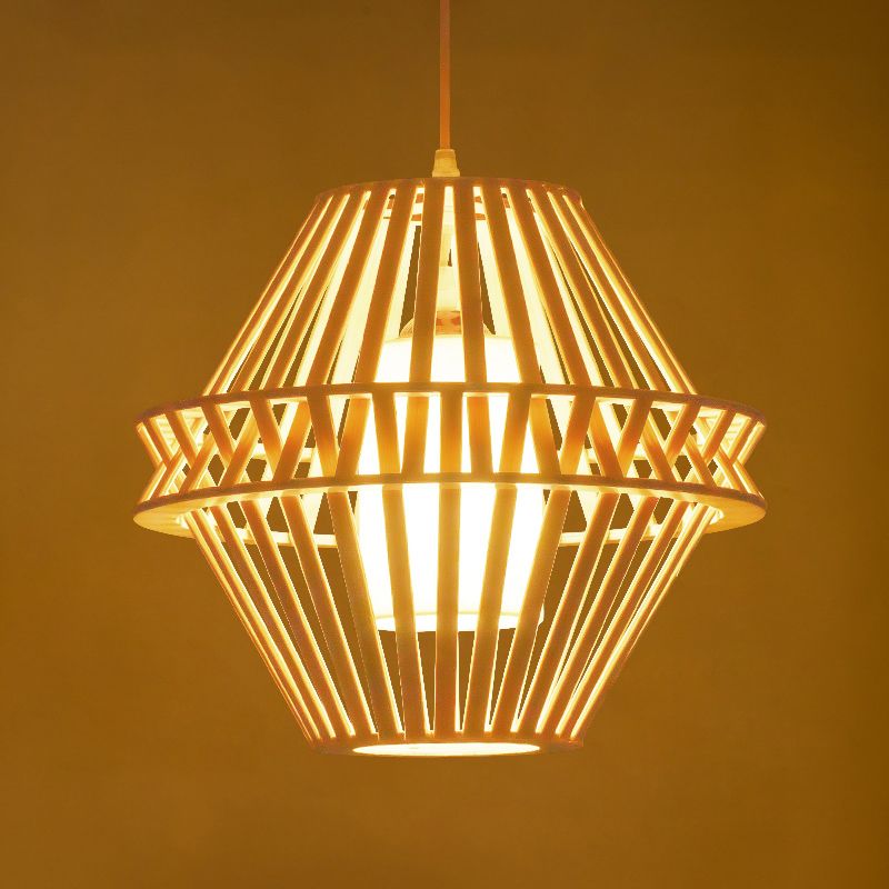 Conical Hanging Lamp Japanese Bamboo 1 Head 14"/18" Wide Beige Ceiling Pendant Light