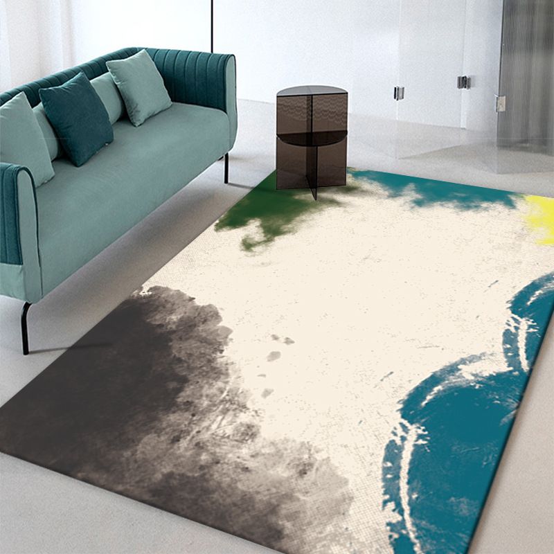 Trendy Watercolor Printed Area Rug Modern Artistic Polyester Carpet Easy Care Non-Slip Backing Rug for Living Room