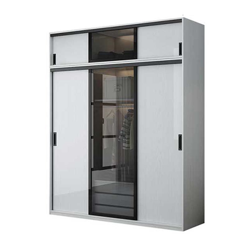 Glass and Engineered Wood Wardrobe Closet White Wardrobe Cabinet