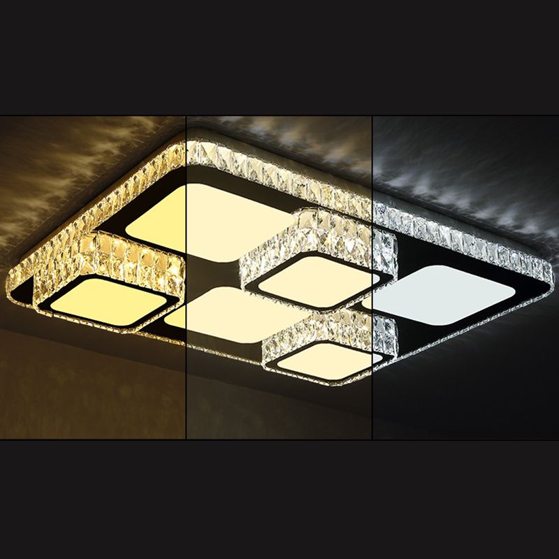 Rettangolare Soffitto Montato Lampada Contemporary Crystal Family Room LED Flush Light in Chrome